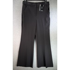 Express Pants Womens 4S Black Editor Wide Flare Leg Trouser High Rise Flat Front